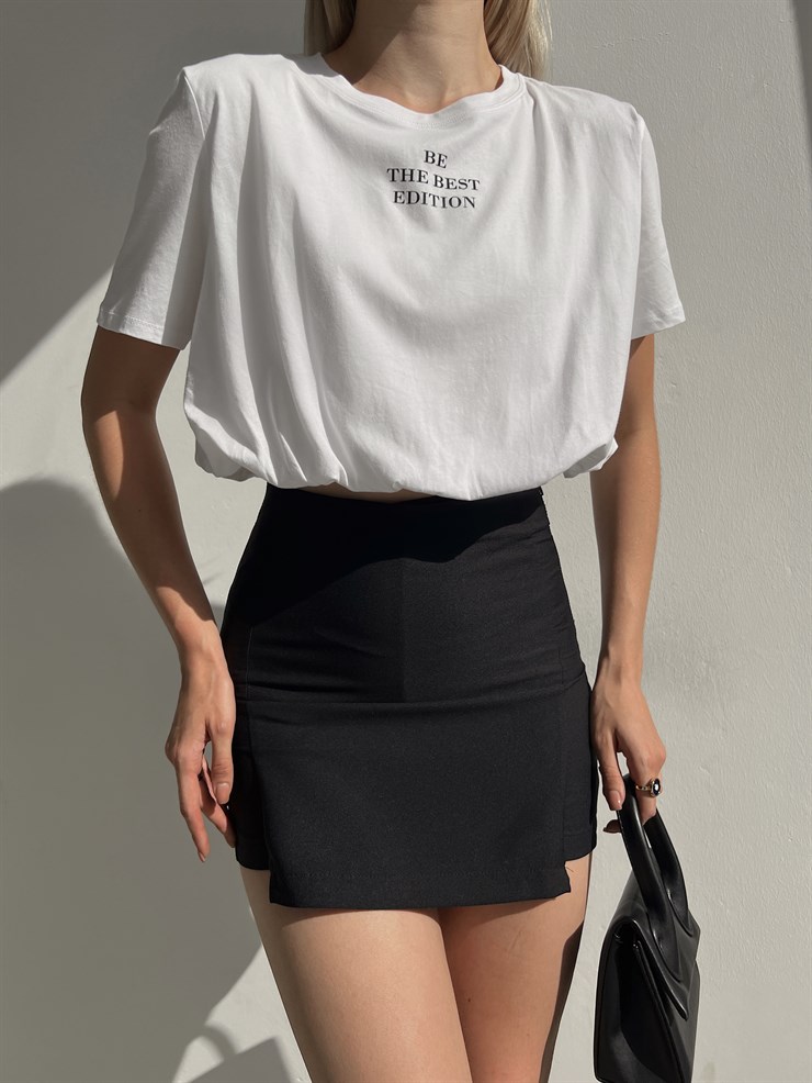 Yüksek Bel Pileli Merisa Kadın Siyah Şort Etek 22Y000328