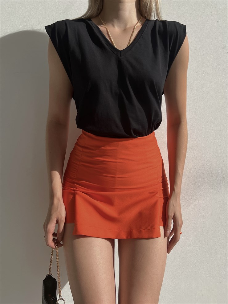 Yüksek Bel Pileli Merisa Kadın Turuncu Şort Etek 22Y000328