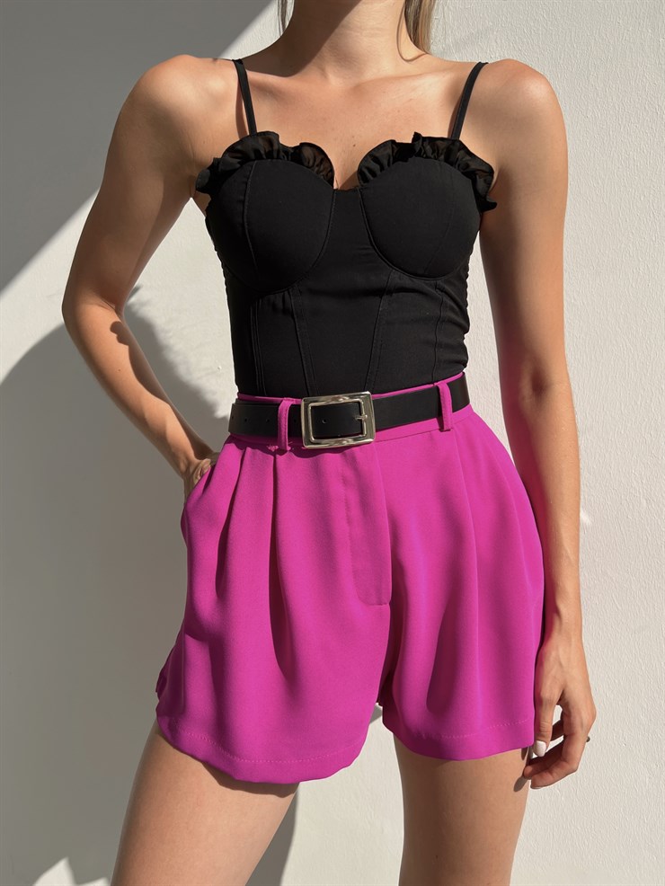 Yüksek Bel Rahat Kesim Pileli Moneo Kadın Fuşya Şort 22Y000371