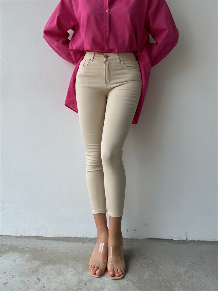 Yüksek Bel Streç Model Konsta Jamie Kadın Bej Renk Jean 22Y000349