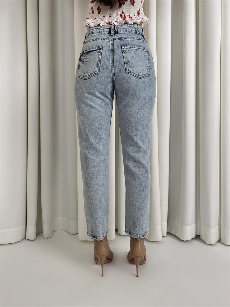 Yüksek Bel Yanları Cepli Nunez Kadın Buz Mavisi Mom Jean 23Y000039