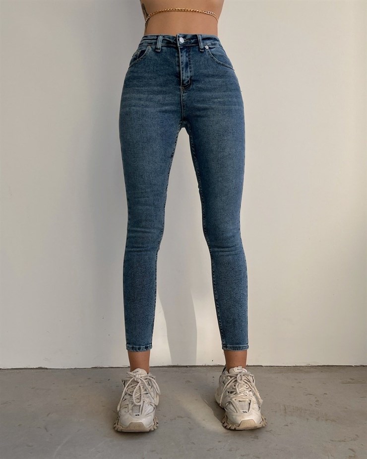 Yüksek Bel Yıkamalı Noemi Kadın Mavi Skinny Jean 22K000515