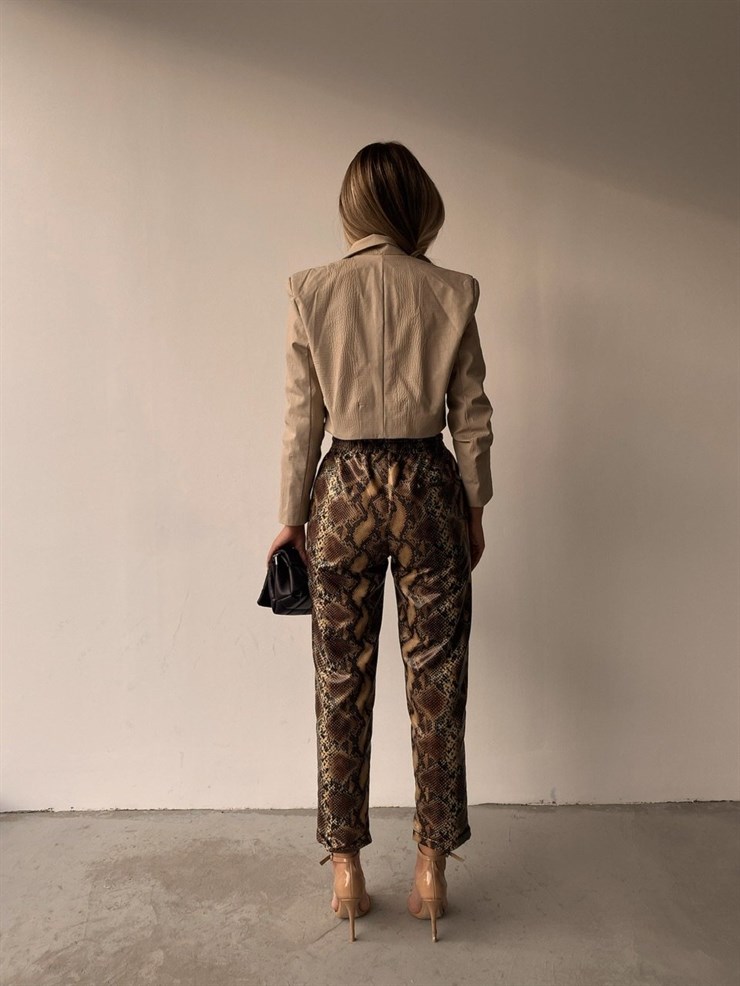 Yüksek Bel Yılan Deri Snake Kadın Kahverengi Pantolon 22K000138