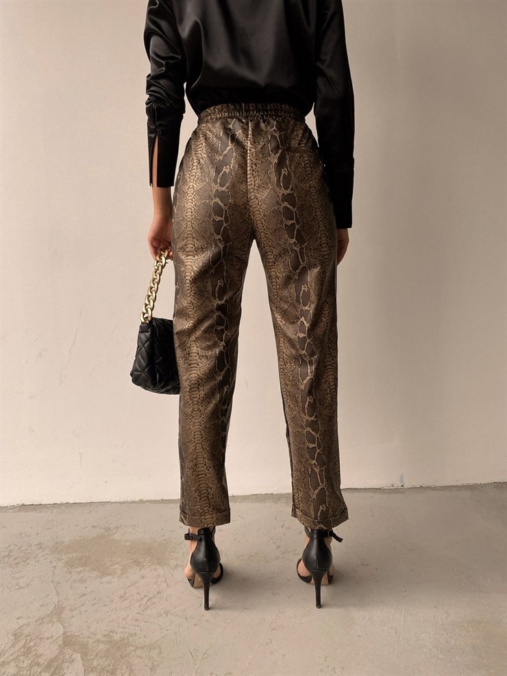 Yüksek Bel Yılan Deri Snake Kadın Vizon Pantolon 22K000138