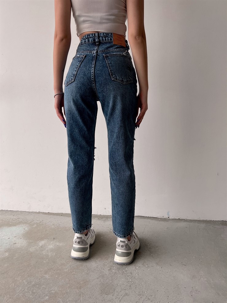 Yüksek Bel Yırtıklı Marissa Kadın Mavi Mom Jean 22K000514