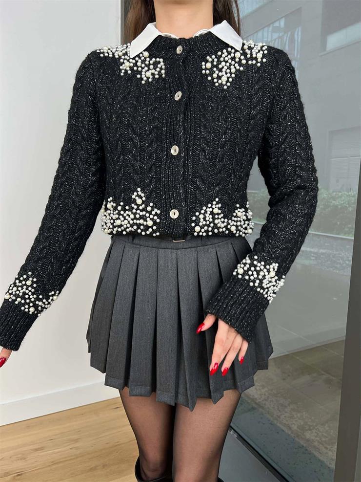 Yüksek Bel Zeca Kadın Füme Çift Kemerli Pileli Mini Etek 24k409