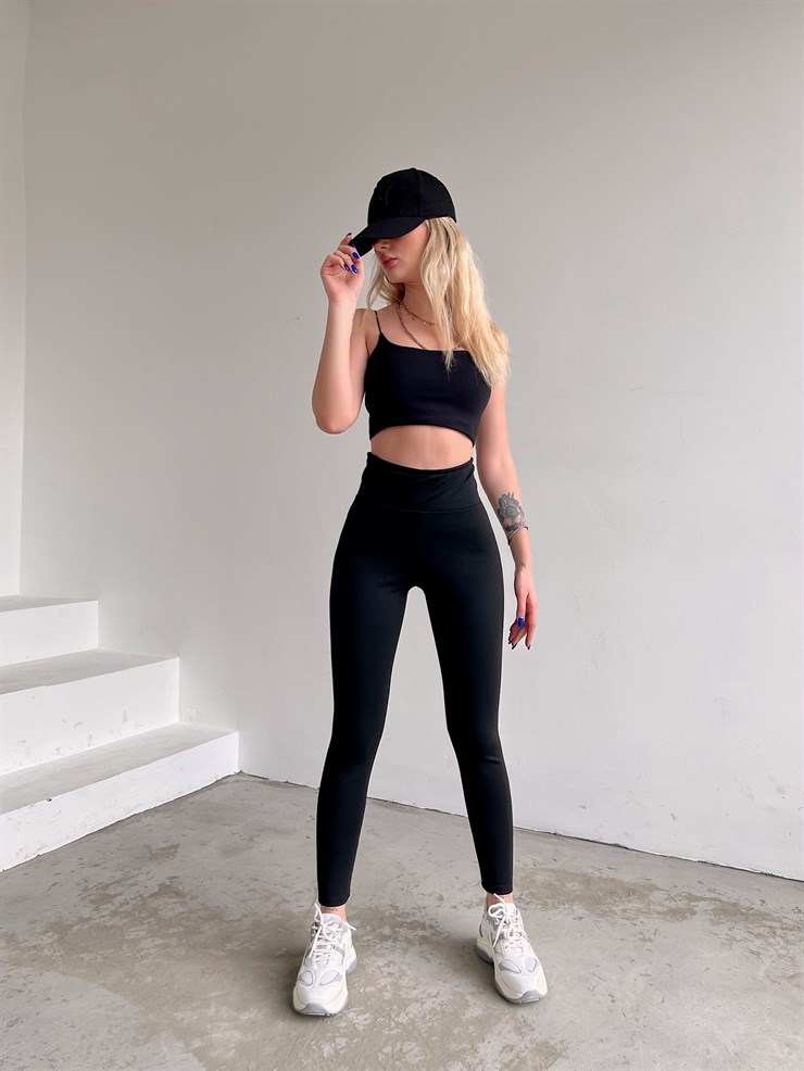 Yüksek Takma Bel Alanis Kadın Siyah Tayt 22K000519