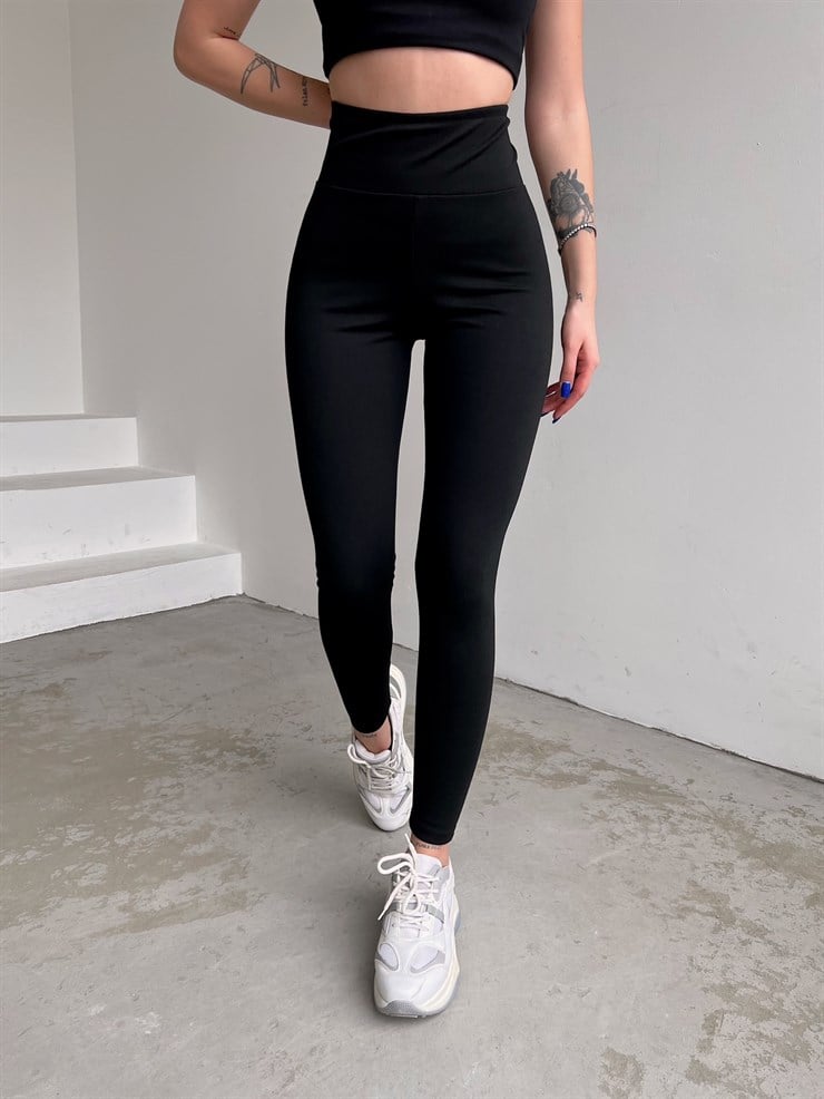 Yüksek Takma Bel Alanis Kadın Siyah Tayt 22K000519