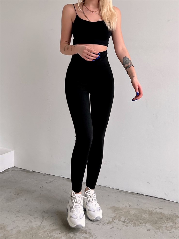 Yüksek Takma Bel Alanis Kadın Siyah Tayt 22K000519