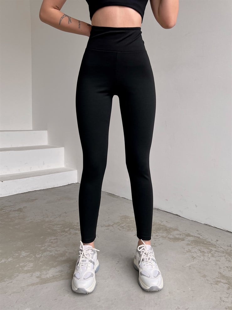 Yüksek Takma Bel Alanis Kadın Siyah Tayt 22K000519