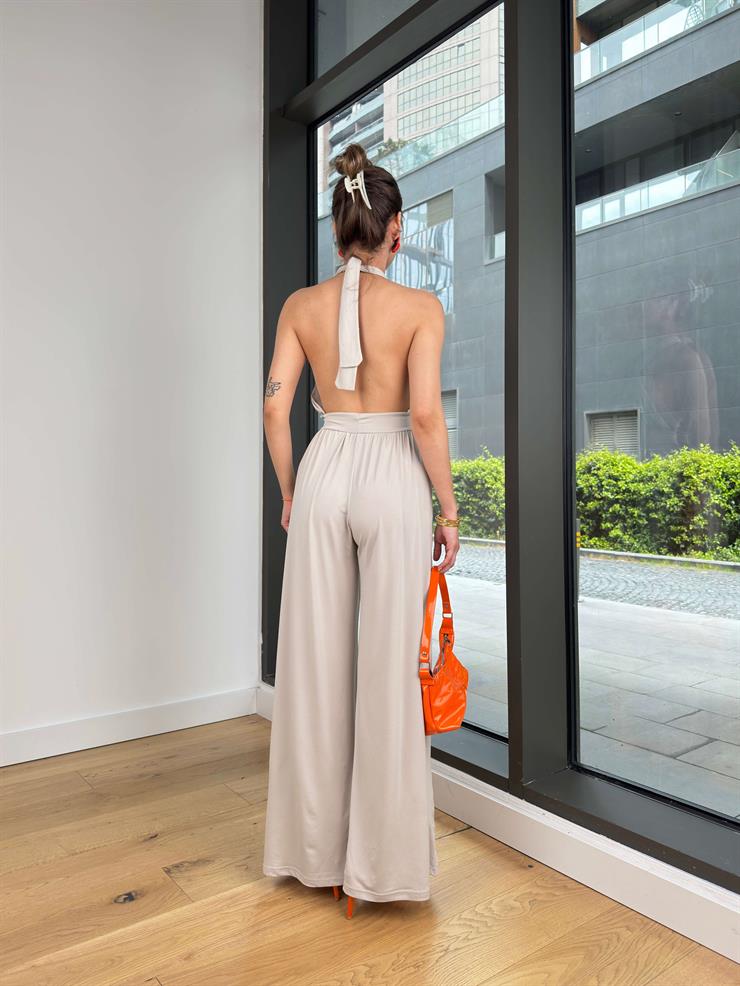 Boyundan Bağlamalı Sırt Dekolteli Yunles Taş Kadın Tulum 25Y345