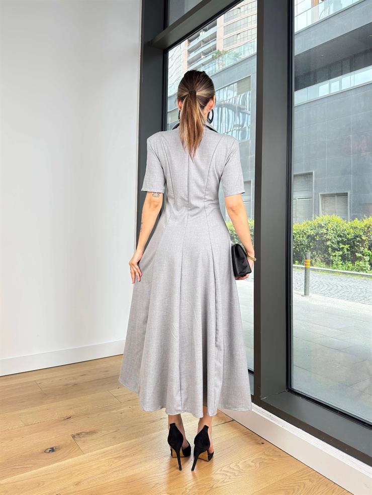 Yarım Kol Yarın Fermuarlı Zepls Gri Kadın Elbise 25Y270