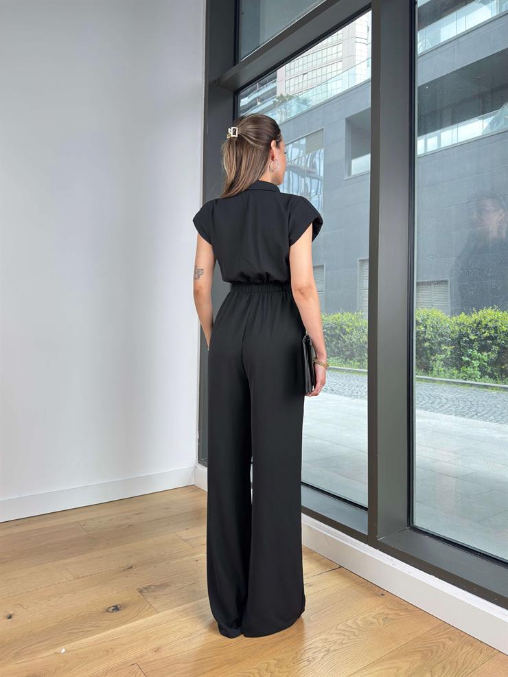 Fermuar Kapamalı Bol Paça Zezno Siyah Kadın Tulum 25Y268