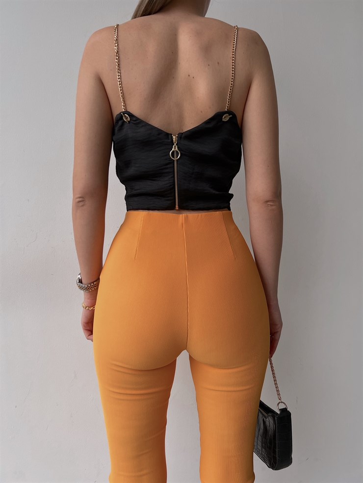 Zincir Askılı Degaje Yaka Anika Kadın Siyah Bluz 22Y000016