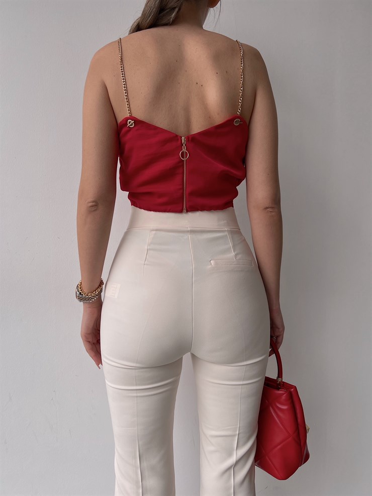 Zincir Askılı Degaje Yaka Anika Kadın Kırmızı Bluz 22Y000016