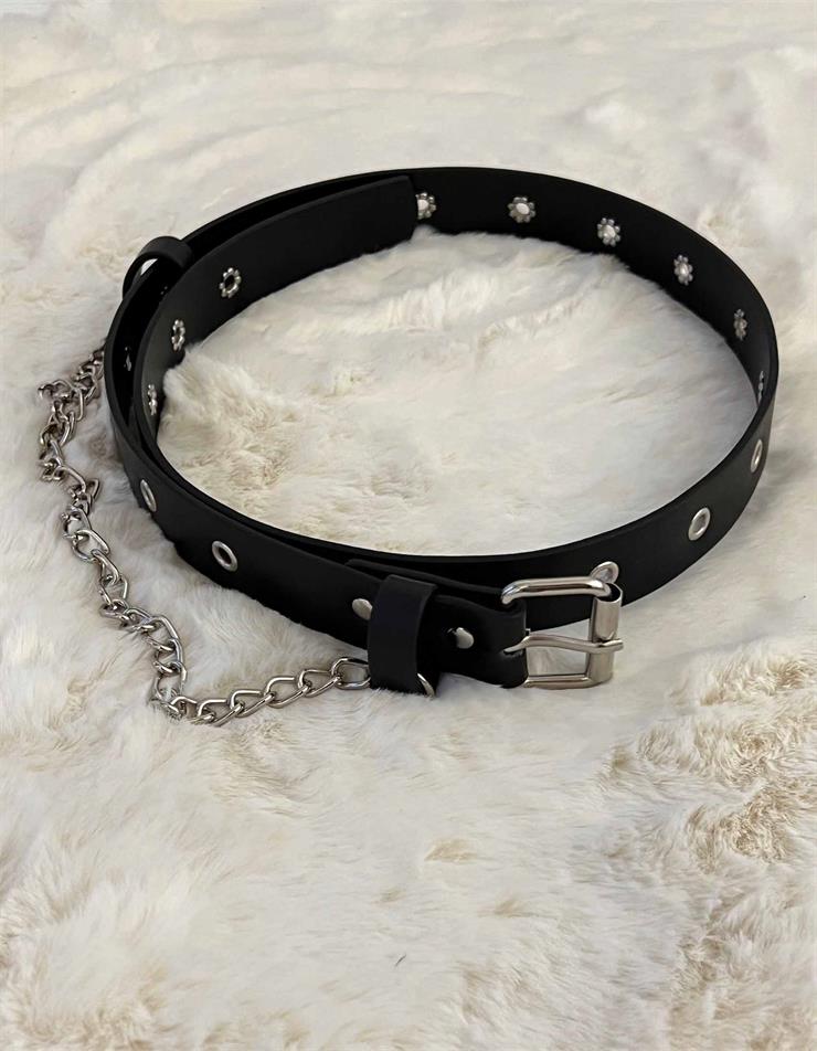 Zincirili Zokalı Orta Kadın Siyah Kemer 23Y000630