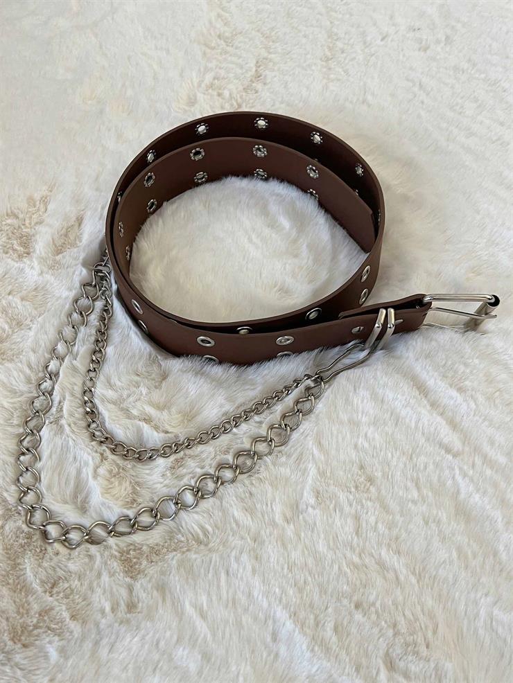 Zincirli Kuş Gözlü Kadın Taba Kemer 23Y000621