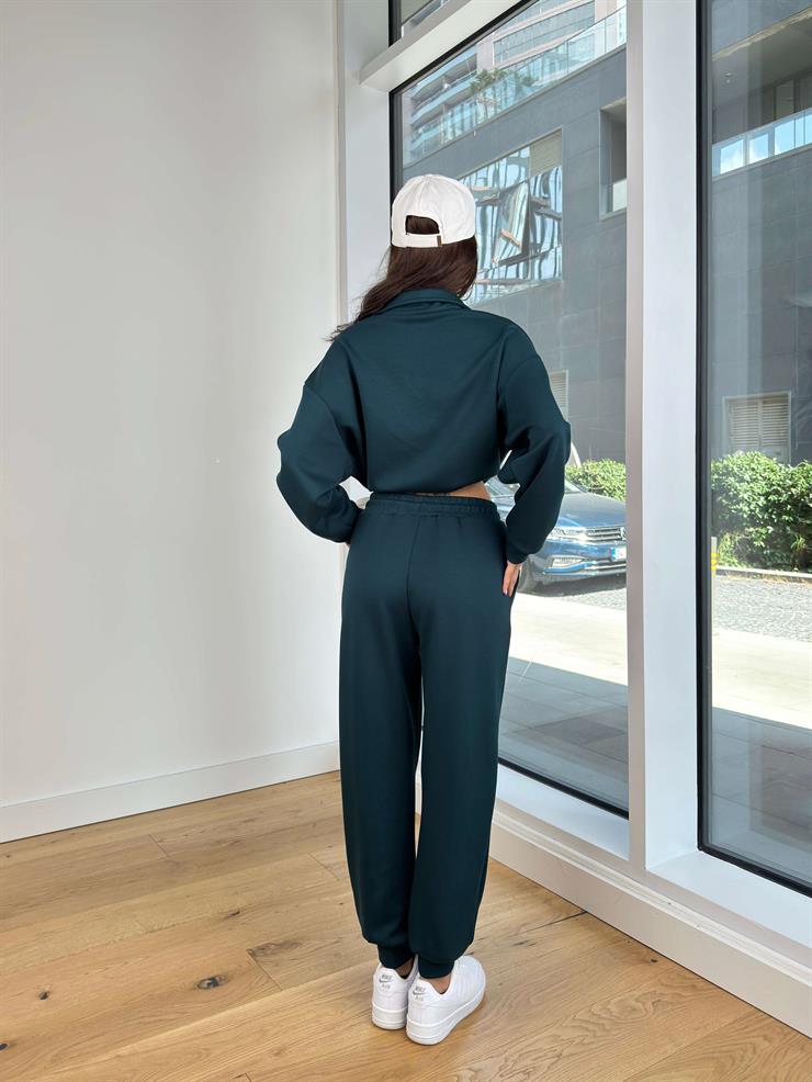 Yarım Fermuarlı Bel Kısmı Lastikli Sweatshirt Paçası Lastikli Eşofman Altı Ziva Zümrüt Kadın Eşofman Takım 25K167