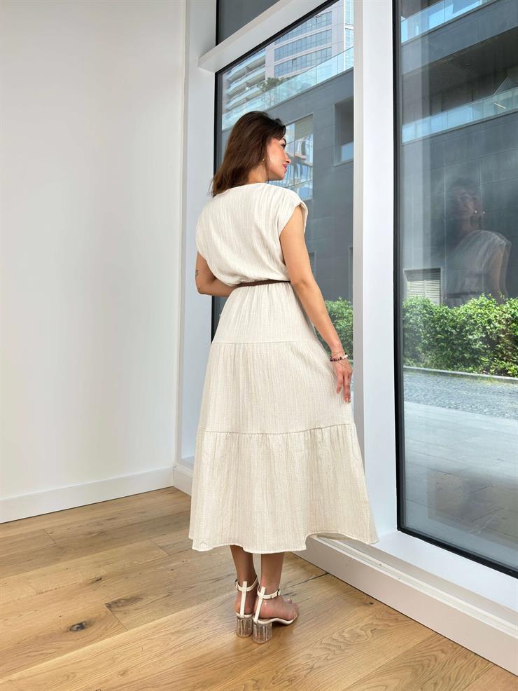 Kısa Kol Kruvaze Yaka Beli Kemerli Zoja Kadın Taş Uzun Elbise 24Y501