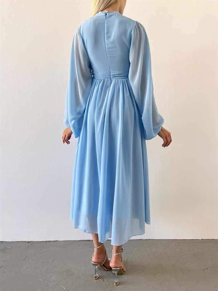 Uzun Tül Kol Zora Kadın Bebe Mavisi Elbise 23Y000496