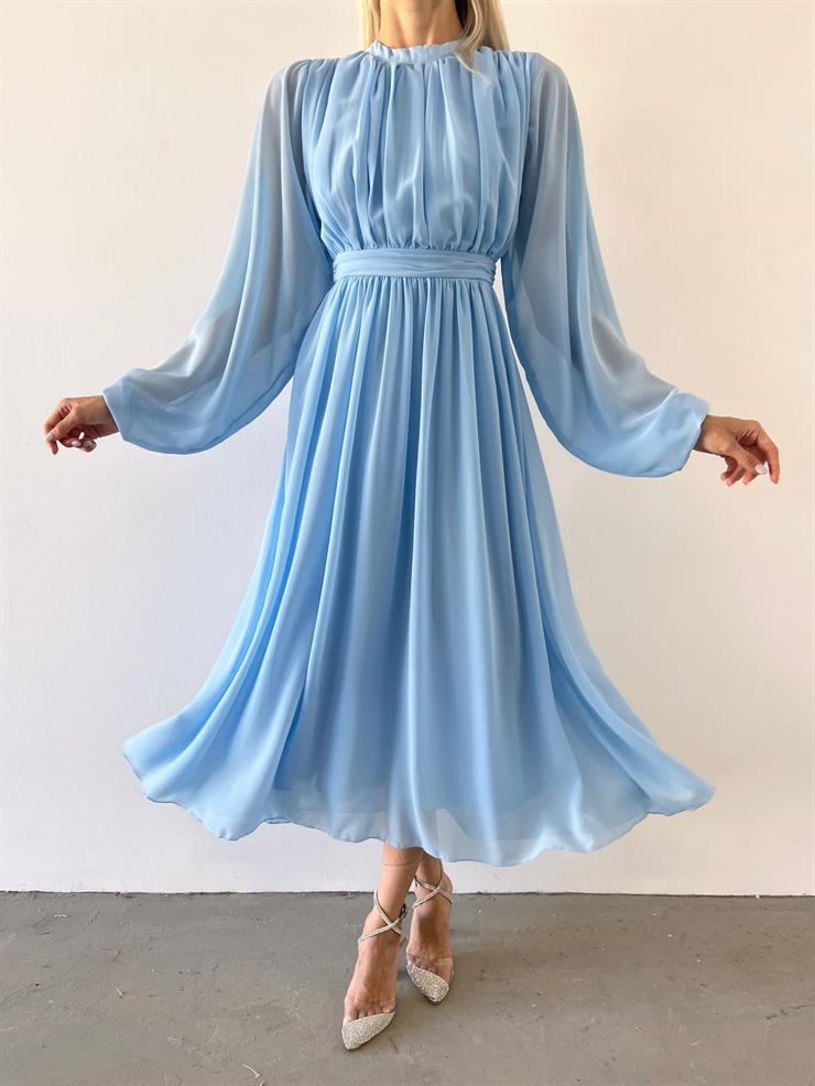 Uzun Tül Kol Zora Kadın Bebe Mavisi Elbise 23Y000496