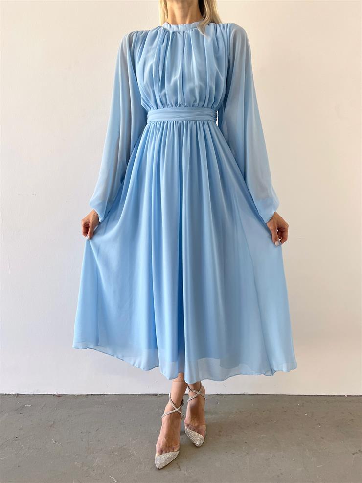 Uzun Tül Kol Zora Kadın Bebe Mavisi Elbise 23Y000496