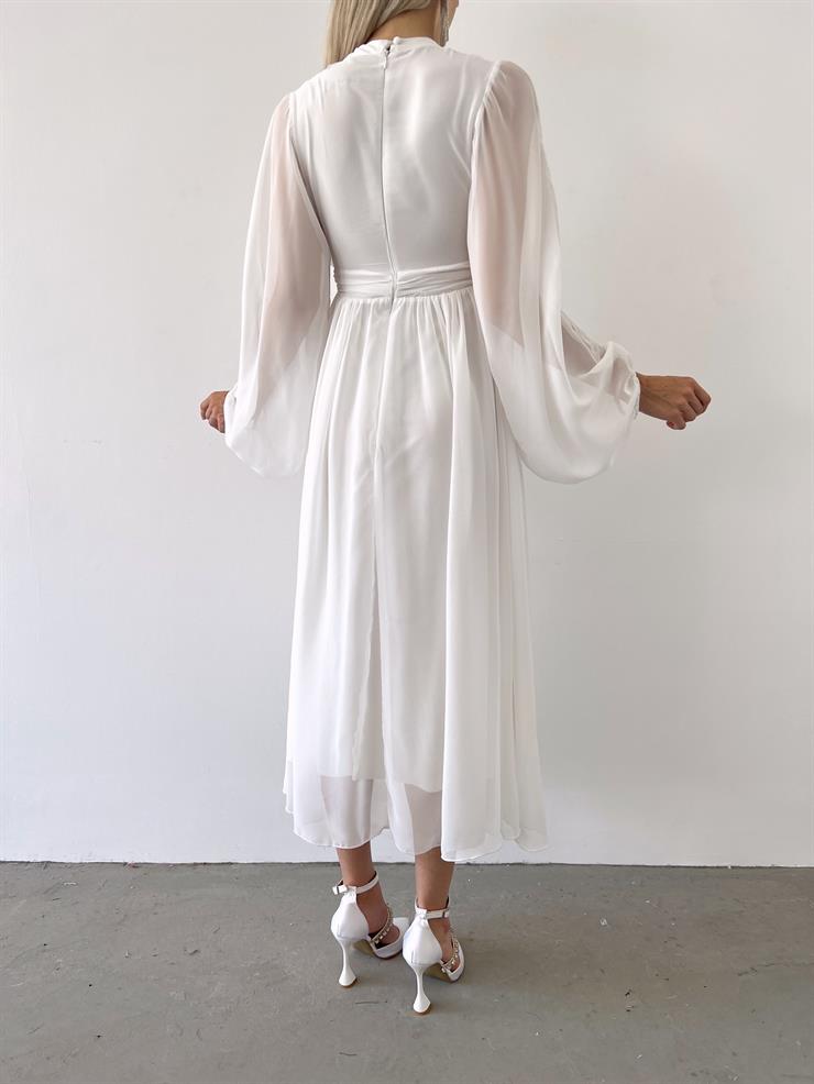 Uzun Tül Kol Zora Kadın Beyaz Elbise 23Y000496