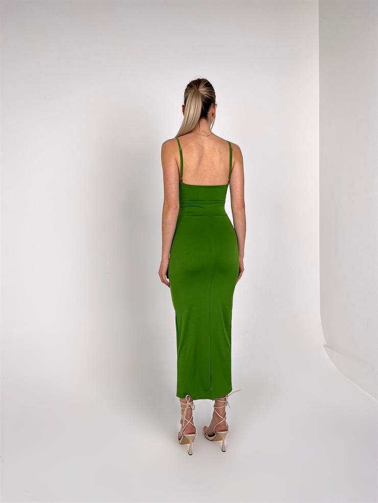 Askılı Beli Düğme Ve Drape Detaylı Janelle Kadın Yeşil Elbise 22Y000088