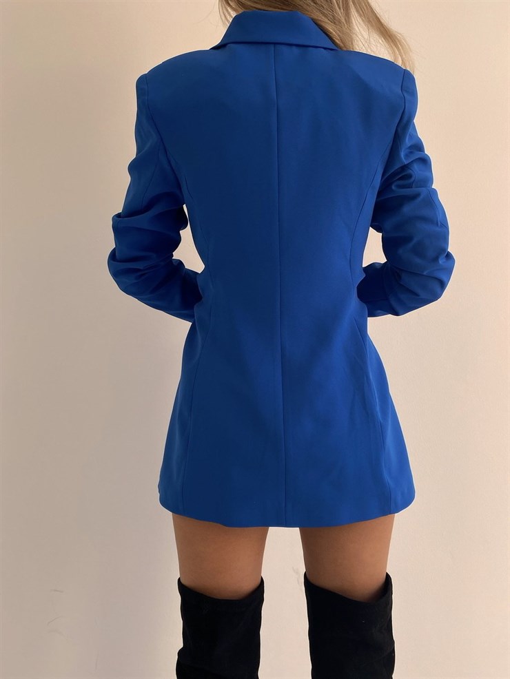 Blazer Beli Drapeli Kadın Saks Ceket Elbise 21K000341