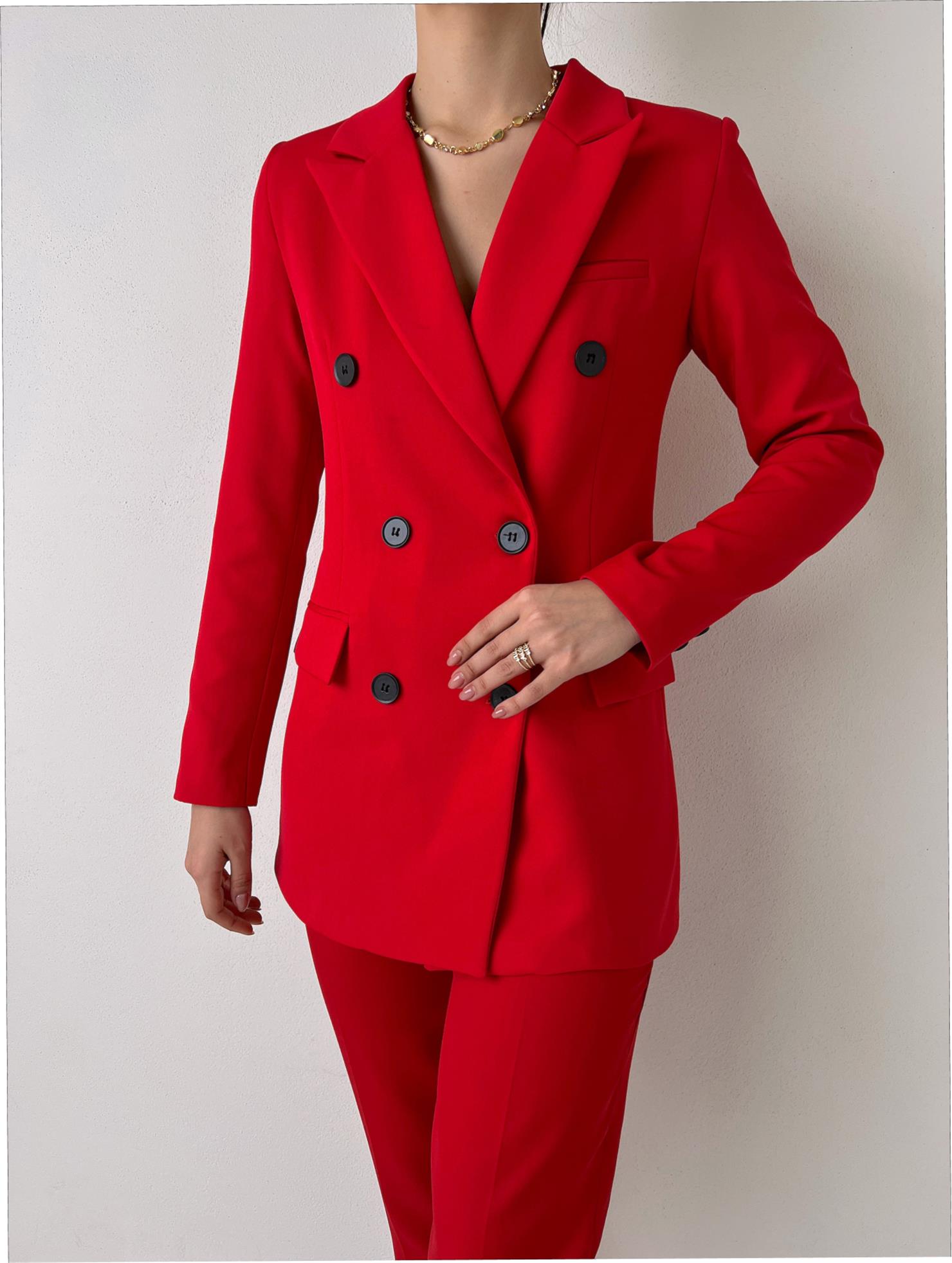 Çift Düğme Kapamalı Kruvaze Yaka Callie Kadın Kırmızı Blazer Ceket 23Y000019