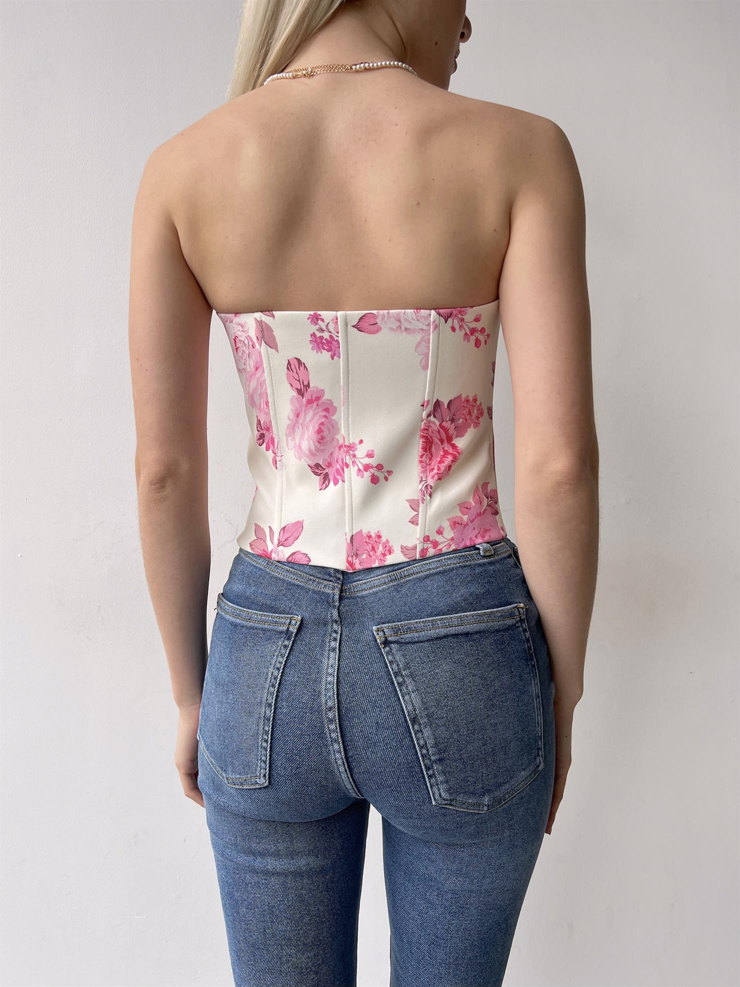 Strapless Lavinia Women's Pink Floral Corset Crop 23Y000255