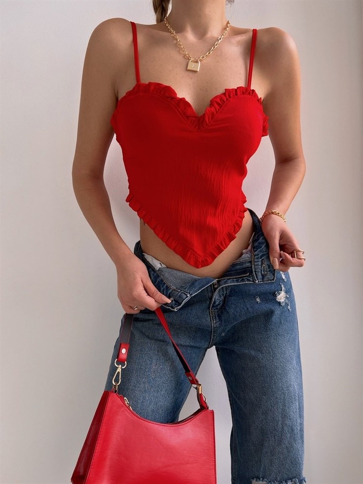 Eteği Üçgen Detay Kalp Yaka Anya Kadın Kırmızı Bluz 22K000571