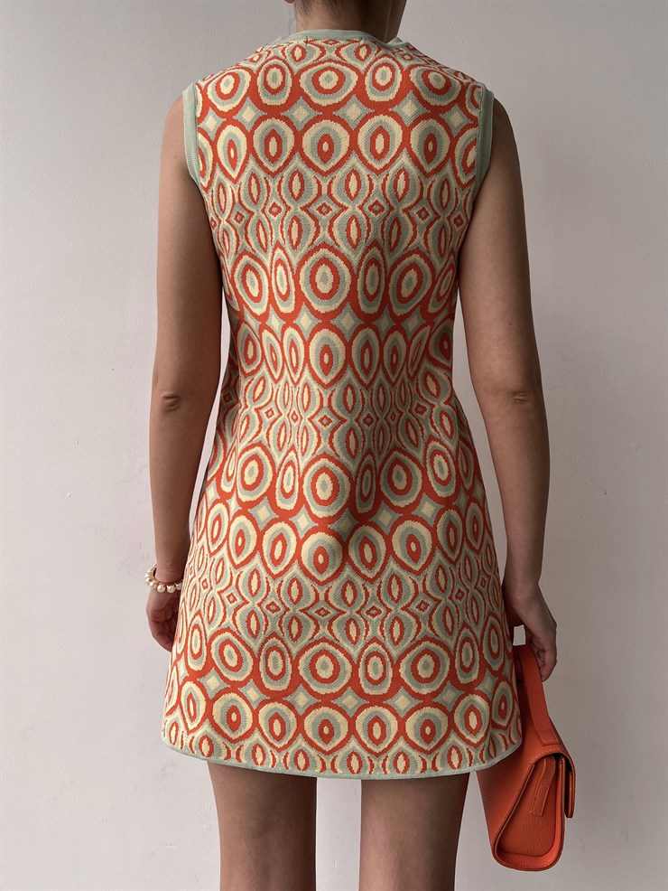 İnce Triko Sıfır Yaka Desenli Rickey Kadın Mint Elbise 22Y000174