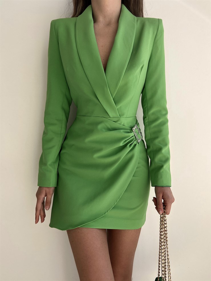 Kruvaze Yanı Toka Detaylı Libby Kadın Yeşil Ceket Elbise 22Y000129
