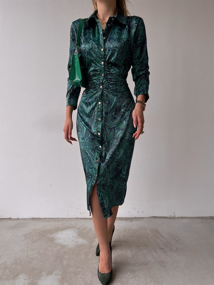 Midi Boydan Düğmeli Etnik Desenli Catarine Kadın Renkli Elbise 22K000548