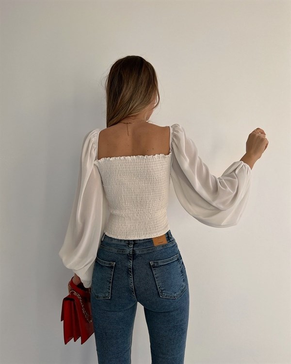 Omuz Lastikli Bel Gipeli Bluz 22K000495