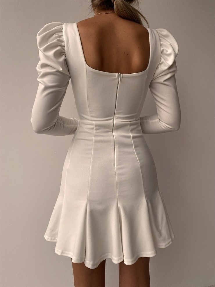 Omzu Pileli Etek Kısmı Volanlı Adelio Kadın Beyaz Mini Elbise 21Y000560