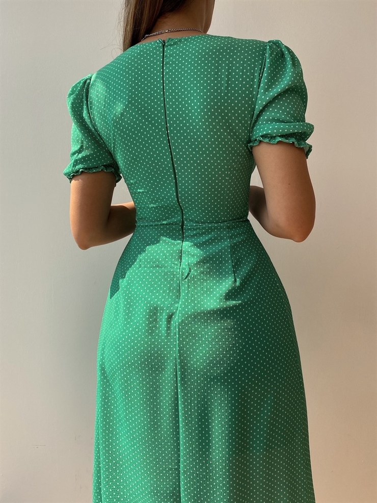 Puantiyeli Önü Düğmeli Midi Kadın Yeşil Elbise 21Y000419