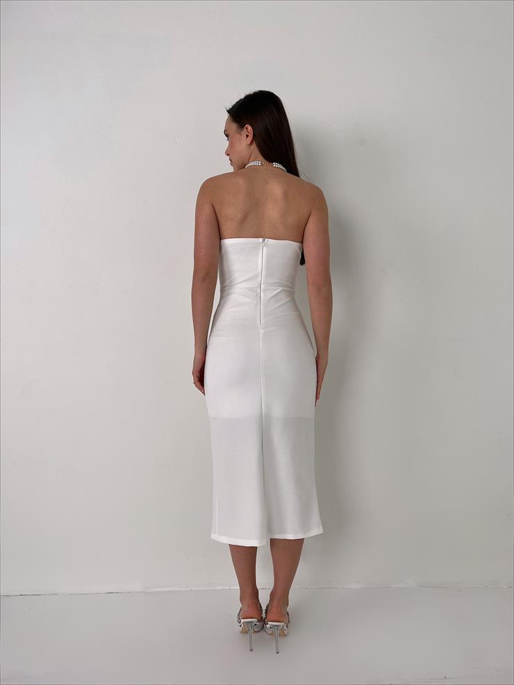 Straplez Korse Görünümlü Cherish Kadın Beyaz Midi Elbise 23Y000072