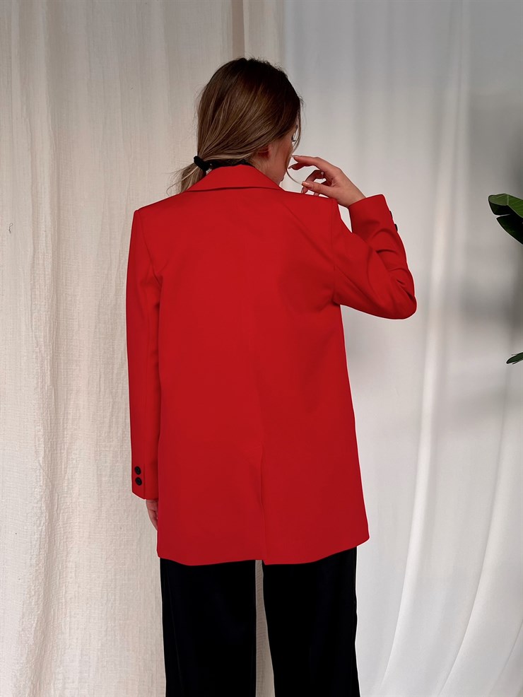 Arkadan Yırtmaçlı Damaris Kadın Kırmızı Blazer Ceket 22Y000022