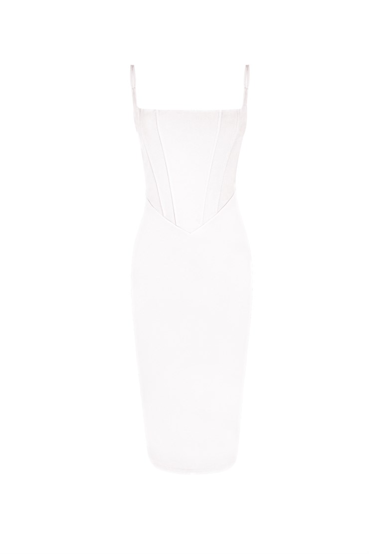 Askılı Korse Detay Tina Kadın Beyaz Kalem Midi Elbise 23K000455
