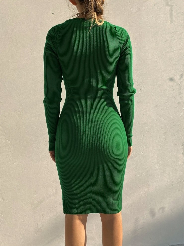 Fitilli Önden Yırtmaçlı Kalp Yaka Astin Kadın Yeşil Elbise 21Y000555