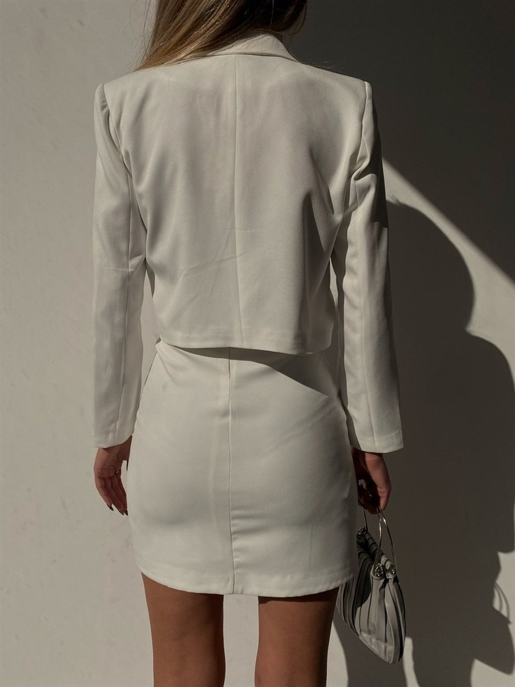 Kruvaze Kısa Ceket Mini Etek Brielle Kadın Beyaz İkili Takım 22K000254