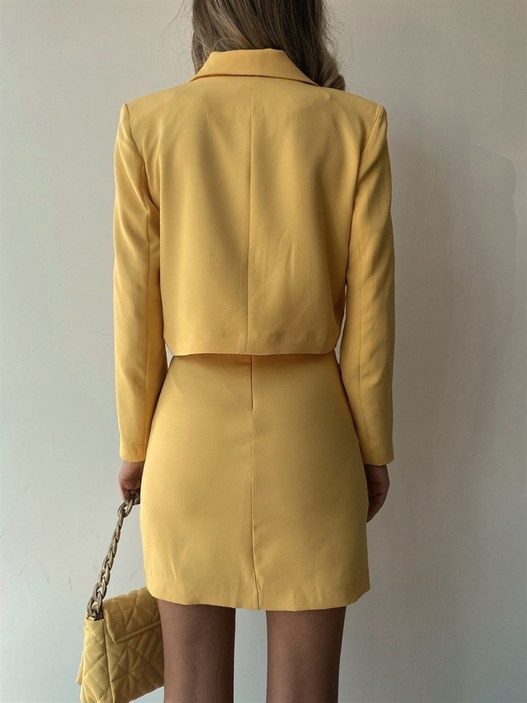 Kruvaze Kısa Ceket Mini Etek Brielle Kadın Sarı İkili Takım 22K000254