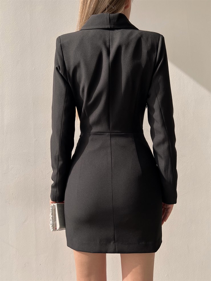 Kruvaze Yanı Toka Detaylı Libby Kadın Siyah Ceket Elbise 22Y000129