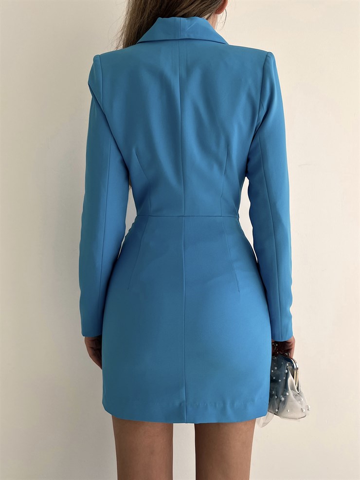 Kruvaze Yanı Toka Detaylı Libby Kadın Mavi Ceket Elbise 22Y000129