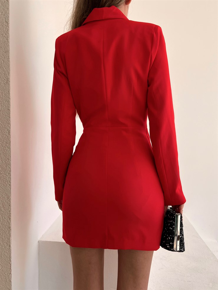 Kruvaze Yanı Toka Detaylı Libby Kadın Kırmızı Ceket Elbise 22Y000129
