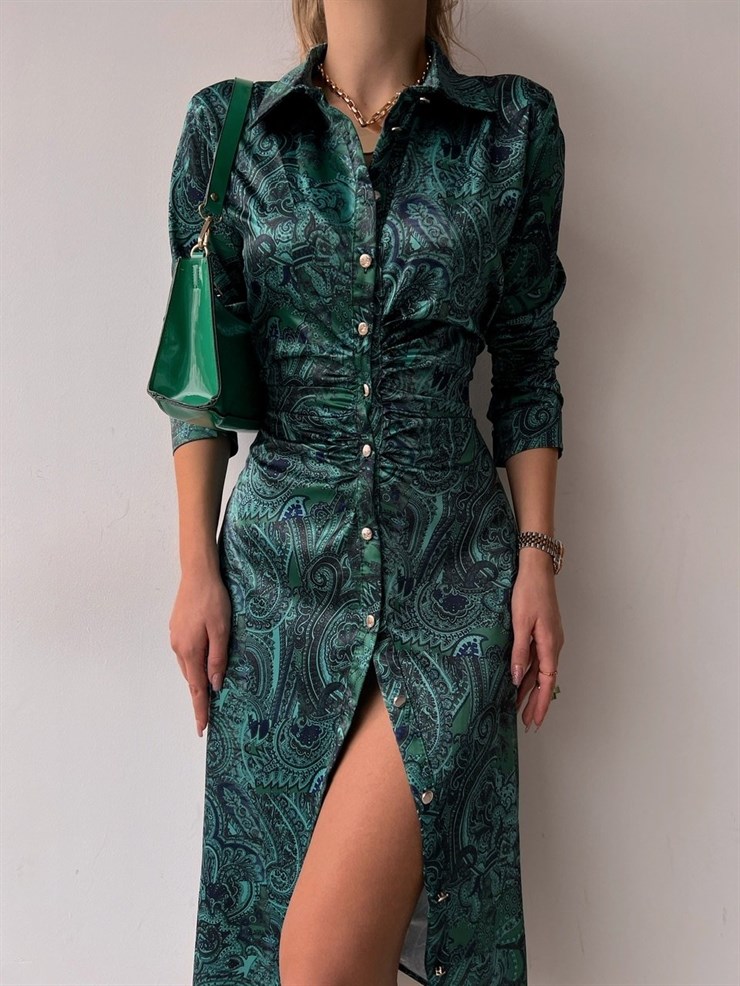 Midi Boydan Düğmeli Etnik Desenli Catarine Kadın Renkli Elbise 22K000548