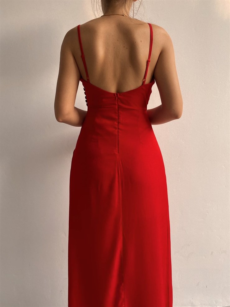 Yakası Drapeli  Eteği Kruvaze Jessa Kadın Kırmızı Elbise 21Y000484