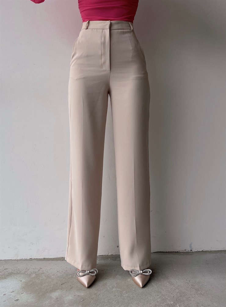 Yüksek Bel Boru Paça Amari Kadın Taş Renk Pantolon 22Y000038